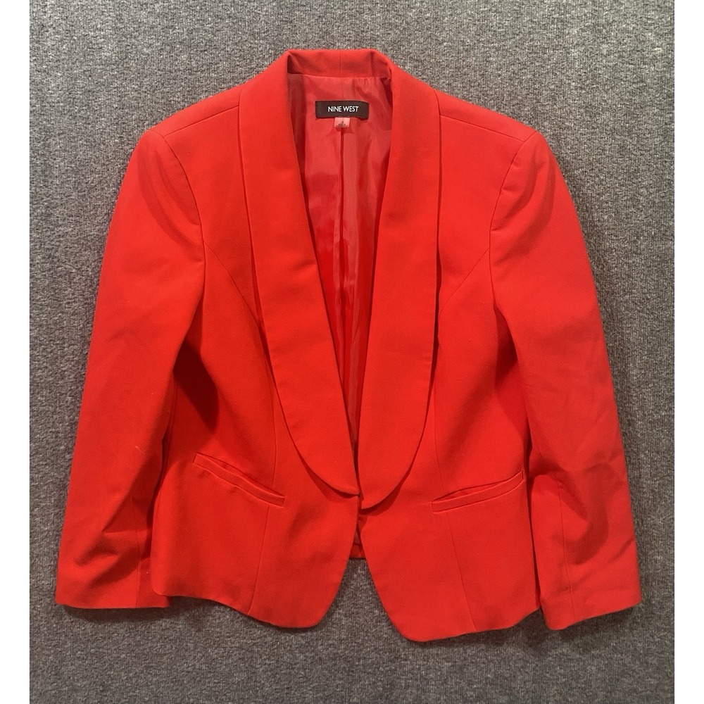 Nine West Blazer Jacket Womens Red Lined Pocket Open Career Size 4